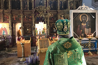 В Неделю Всех Святых епископ Вениамин совершил Божественную литургию в Введенском храме деревни Зарницыно. 24011
