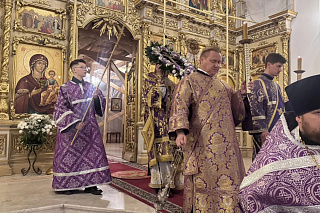 Епископ Вениамин возглавил всенощное бдение с чином выноса Креста в Спасо-Преображенском соборе 24238