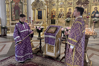 Епископ Вениамин возглавил всенощное бдение с чином выноса Креста в Спасо-Преображенском соборе 24238